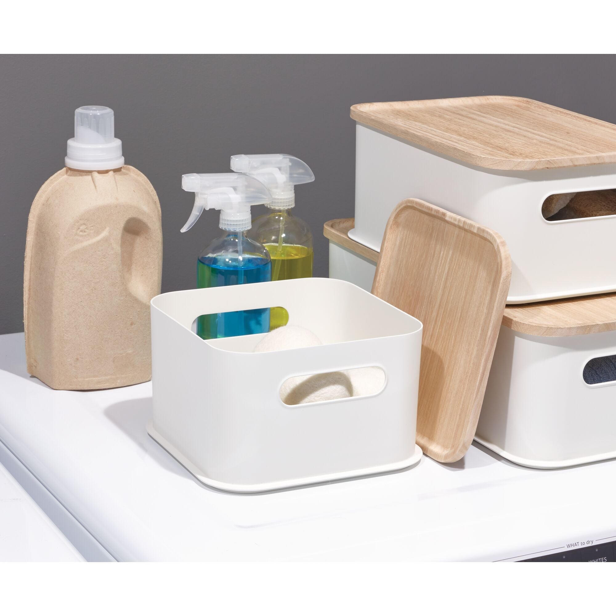 iDesign, Recycled Plastic 17 Medium Storage Bin with Handles and Paulownia  Wood Lid, BPA-Free, Gray
