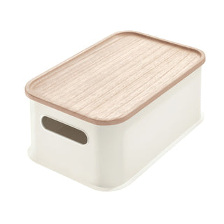iDesign Plastic Medium Lidded Storage Bin with Handles, Wood/Coconut - iDesign-Eco Bin