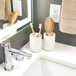 iDesign Vanity Ceramic Toothbrush Holder with Paulownia Wood Divider - iDesign-Toothbrush Stand