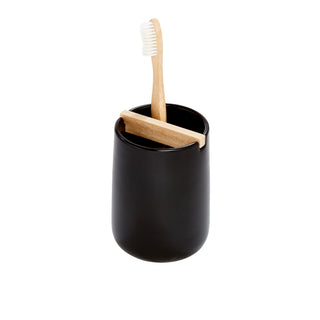 iDesign Vanity Ceramic Toothbrush Holder with Paulownia Wood Divider - iDesign-Toothbrush Stand