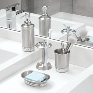 iDesign York Steel Divided Toothbrush Stand, Brushed and Chrome - iDesign-Toothbrush Stand